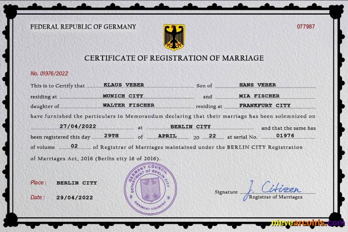 Germany marriage certificate